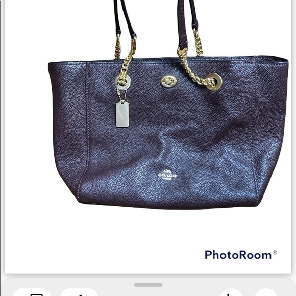 COACH Edie 87239 Turnlock Oxblood Pebble Leather Shoulder Bag Purse Chain Tote. - Picture 3 of 9